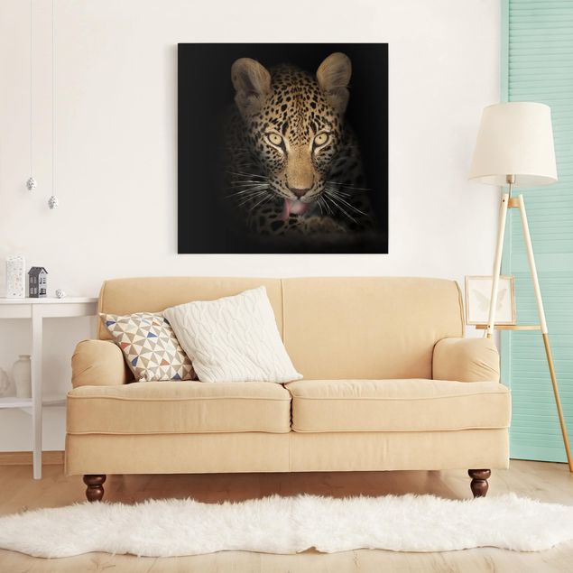 Wall art black and white Resting Leopard
