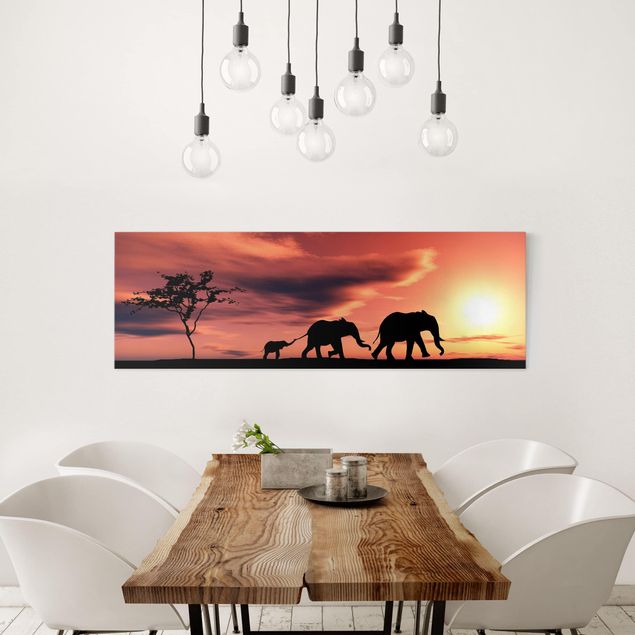 Sunset wall art Savannah Elephant Family