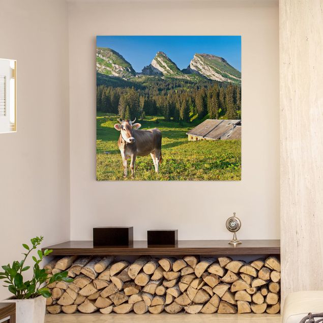 Mountain wall art Swiss Alpine Meadow With Cow