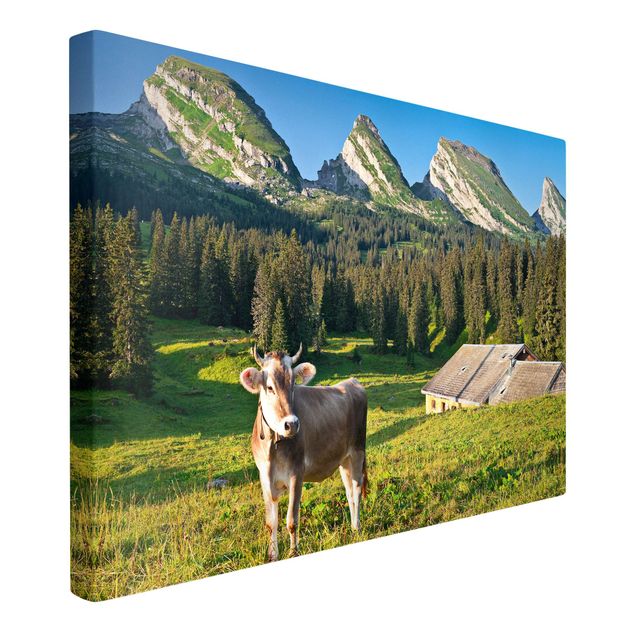 Trees on canvas Swiss Alpine Meadow With Cow