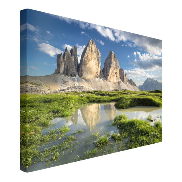 Mountain canvas art South Tyrolean Zinnen And Water Reflection