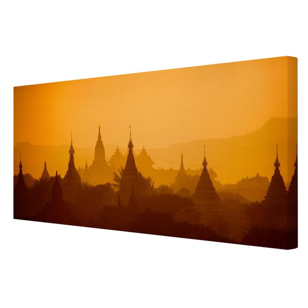 Orange canvas wall art Temple City In Myanmar