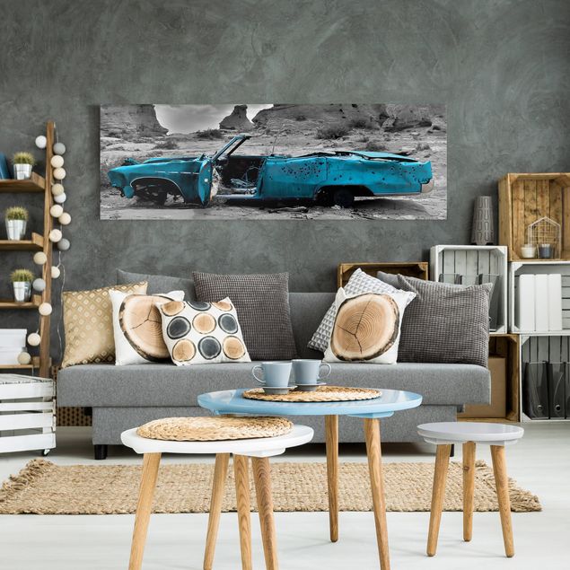 Black and white canvas art Turquoise Cadillac