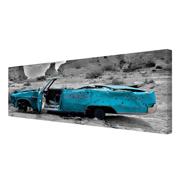 Black and white wall art Turquoise Cadillac