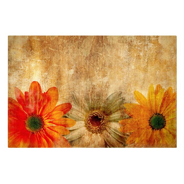 Orange canvas wall art Vintage Flowermix