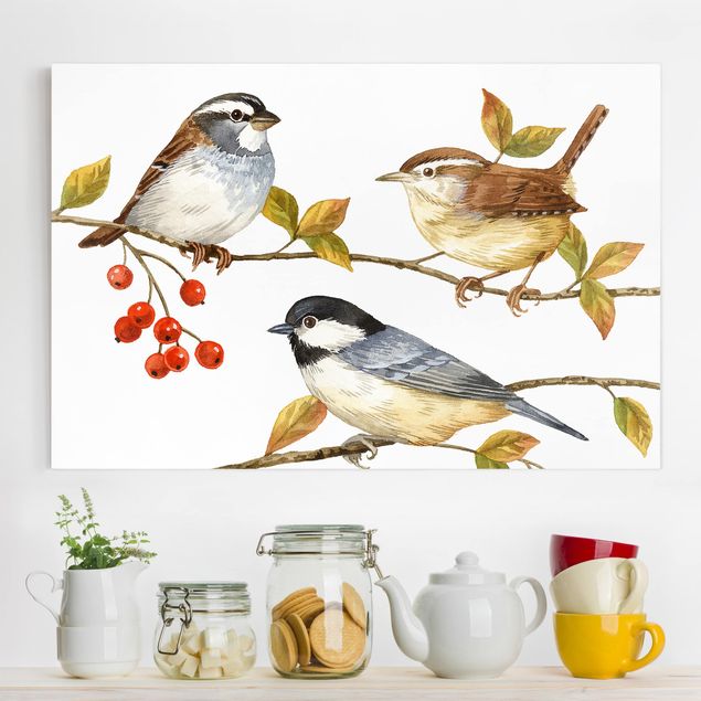 Canvas prints birds Birds And Berries - Tits