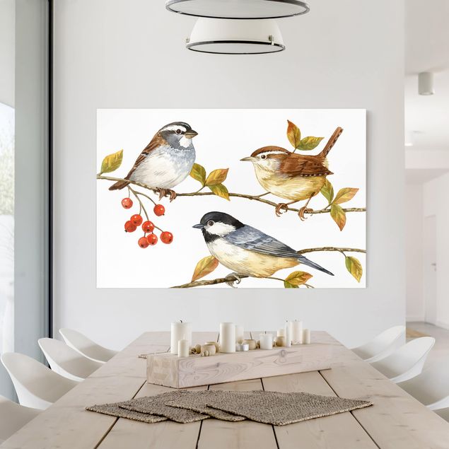 Vintage wall art Birds And Berries - Tits
