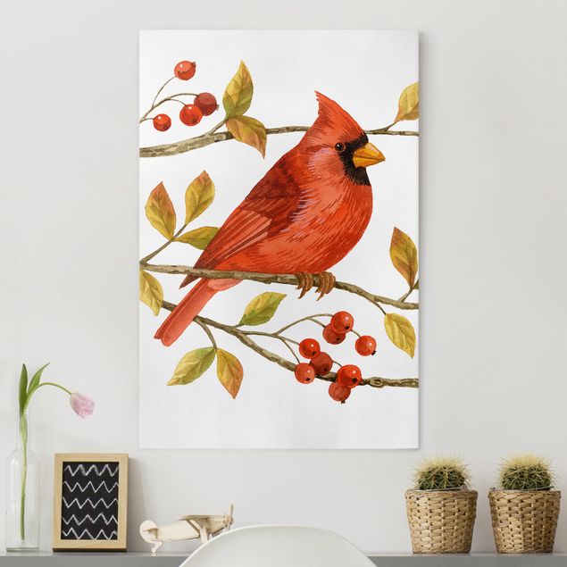 Canvas prints birds Birds And Berries - Northern Cardinal