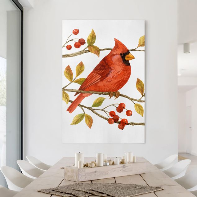 Vintage wall art Birds And Berries - Northern Cardinal