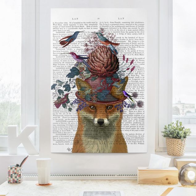 Bird canvas wall art Fowler - Fox With Artichoke