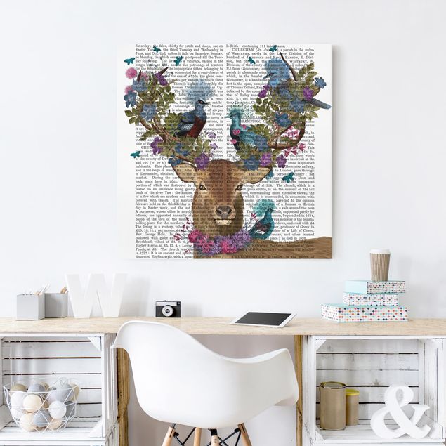 Butterfly canvas art Fowler - Deer With Pigeons