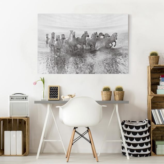 Horse canvas wall art White Horses In The Ocean