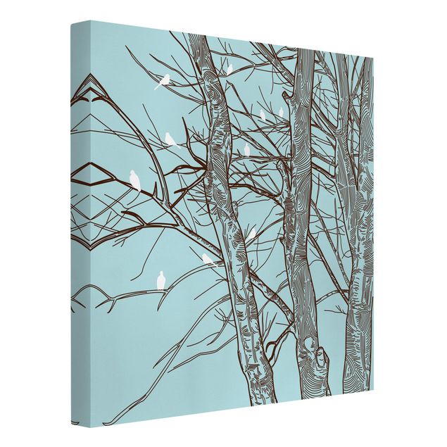 Canvas prints birds Winter Trees