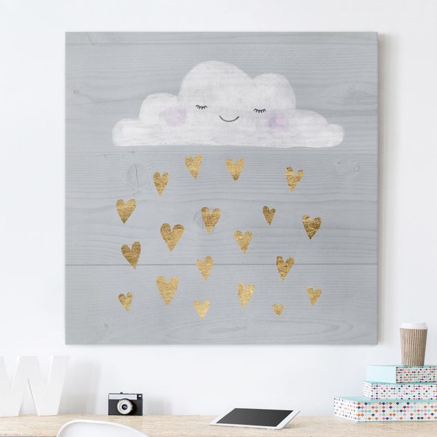 Prints nursery Cloud With Golden Hearts