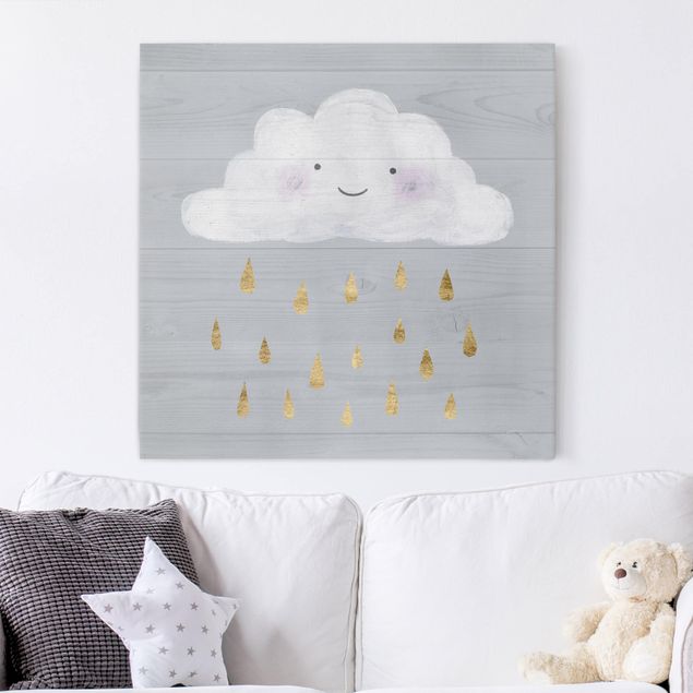Nursery wall art Cloud With Golden Raindrops