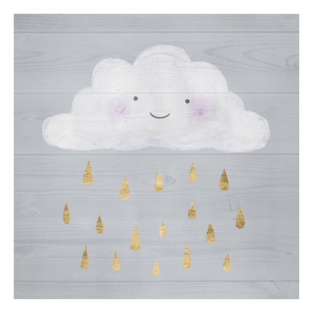 Grey canvas art Cloud With Golden Raindrops