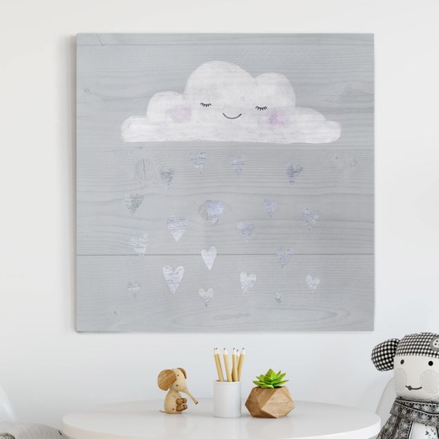 Child wall art Cloud With Silver Hearts