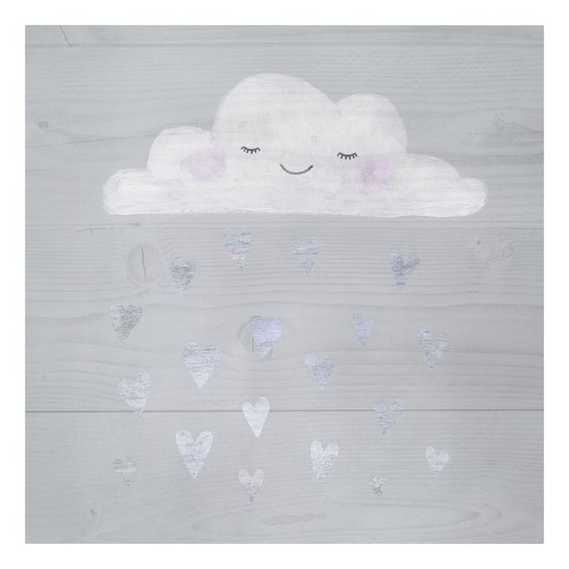 Grey canvas wall art Cloud With Silver Hearts