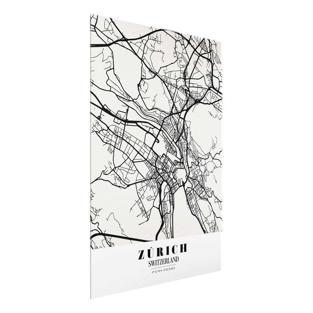 Glass prints sayings & quotes Zurich City Map - Classic