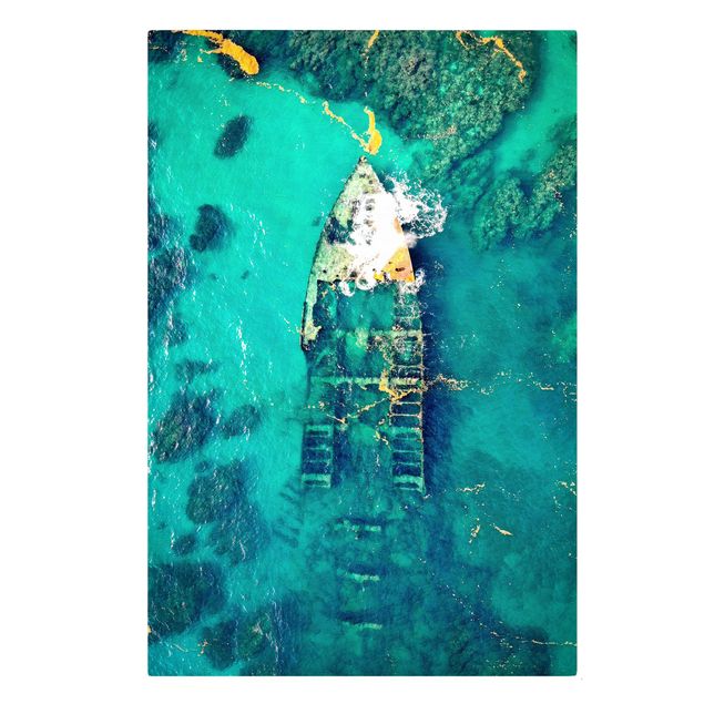 Prints modern Top View Ship Wreck In The Ocean