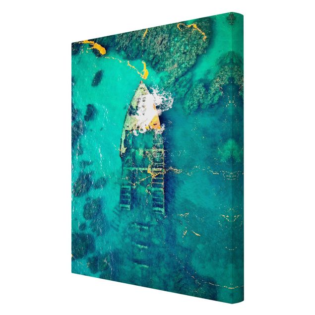 Landscape canvas wall art Top View Ship Wreck In The Ocean