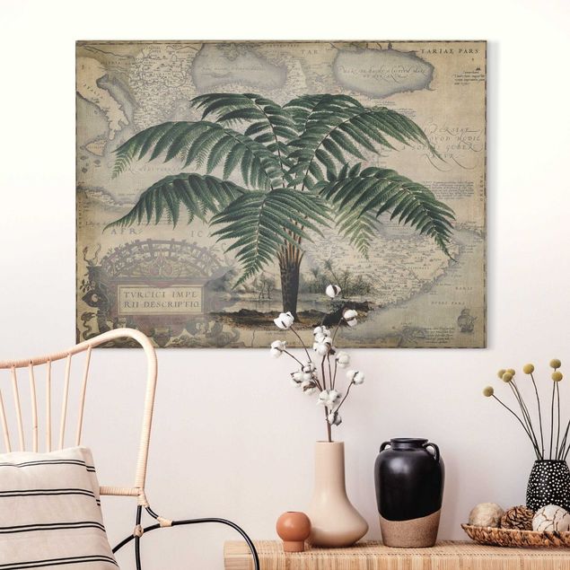 Kitchen Vintage Collage - Palm And World Map