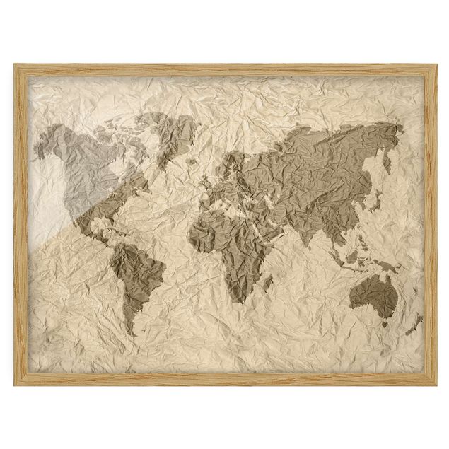 Modern art prints Paper World Map Beige Brown