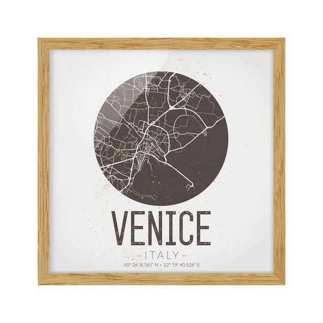Framed world map Venice City Map - Retro