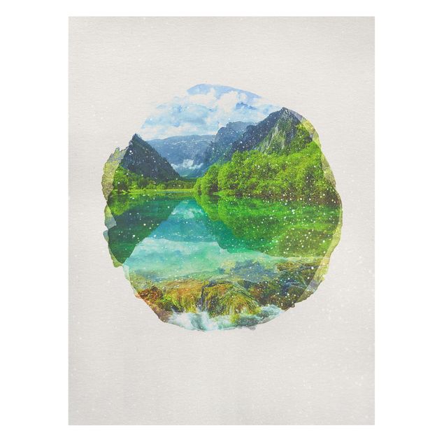 Modern art prints WaterColours - Mountain Lake With Mirroring