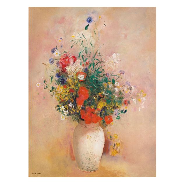 Canvas art Odilon Redon - Vase With Flowers (Rose-Colored Background)