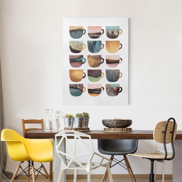 Canvas art Colourful Coffee Mugs With Gold