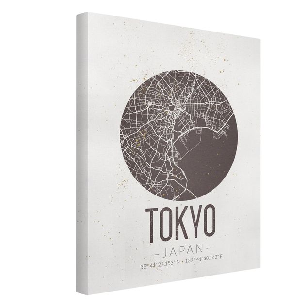 Black and white canvas art Tokyo City Map - Retro