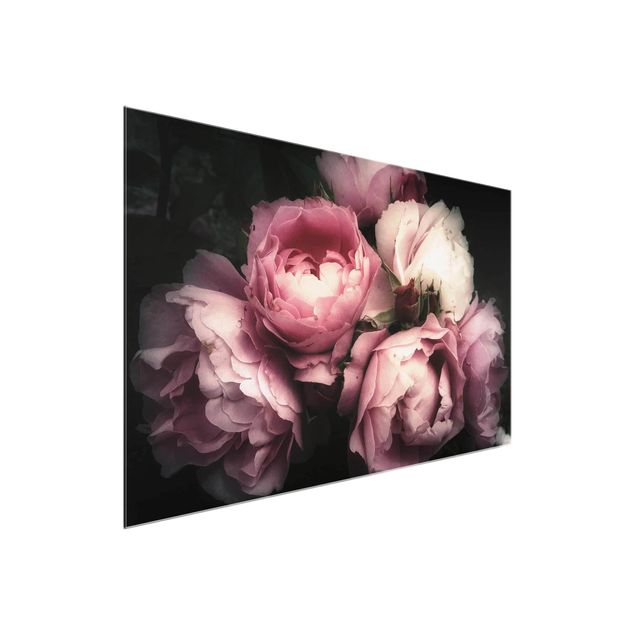 Glass prints flower Peony Black Shabby Backdrop