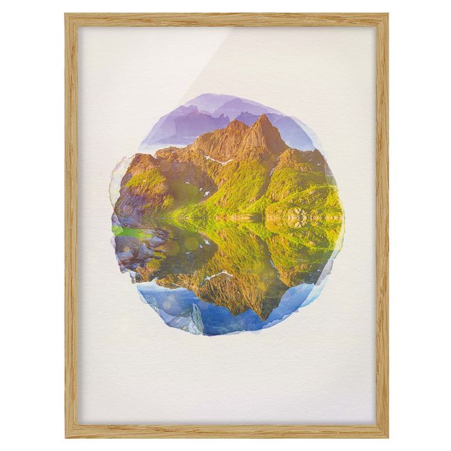 Prints modern WaterColours - Mountain Landscape With Water Reflection In Norway