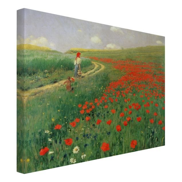 Prints poppy Pál Szinyei-Merse - Summer Landscape With A Blossoming Poppy