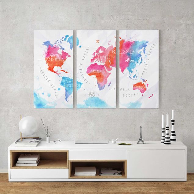 Canvas maps World Map Watercolour Red Blue