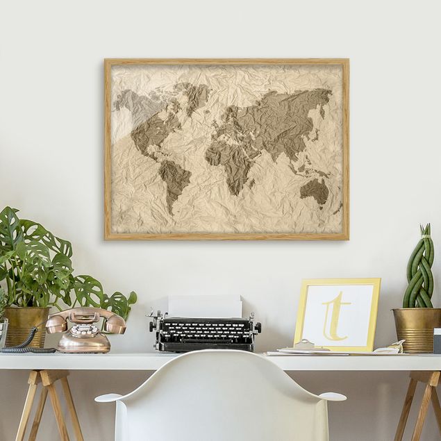 Printable world map Paper World Map Beige Brown