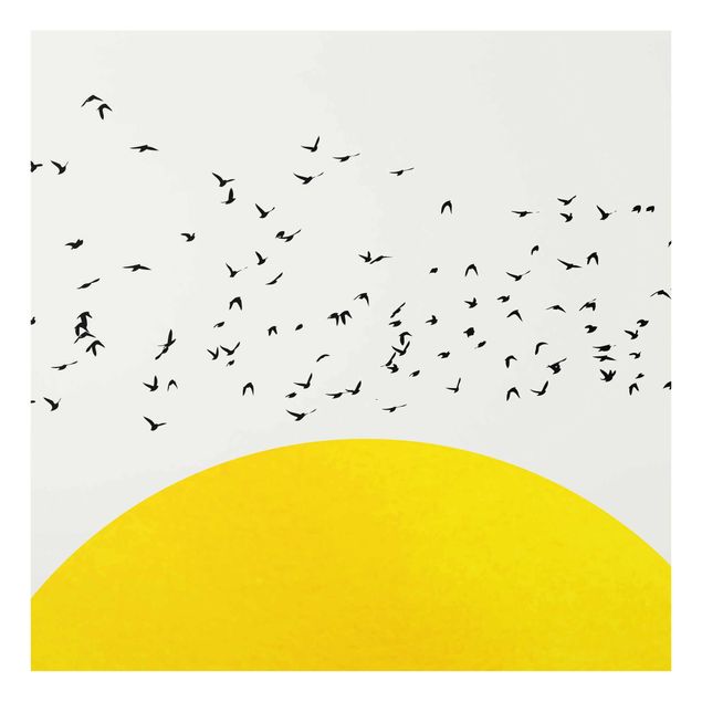 Glass prints pieces Flock Of Birds In Front Of Yellow Sun