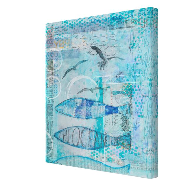 Canvas prints art print Colourful Collage - Blue Fish