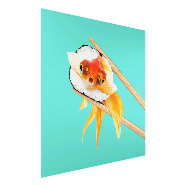 Glass prints pieces Sushi With Goldfish