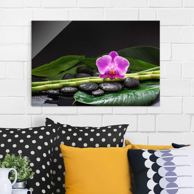Glass prints orchid Green Bamboo With Orchid Flower