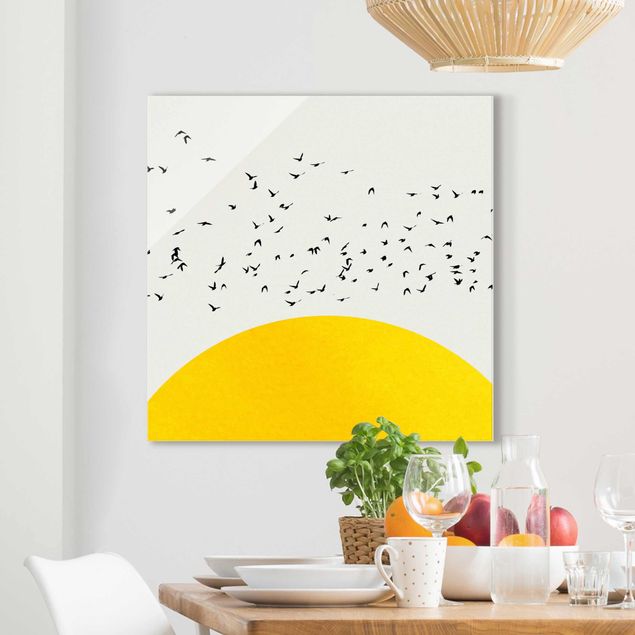 Kitchen Flock Of Birds In Front Of Yellow Sun