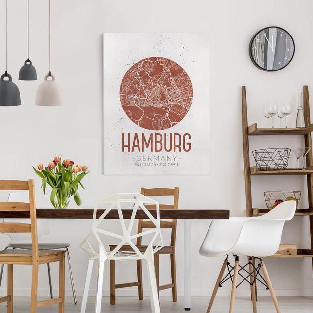Black and white canvas art Hamburg City Map - Retro