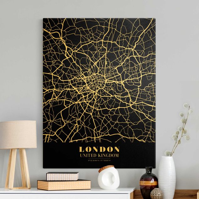 Canvas black and white London City Map - Classic Black