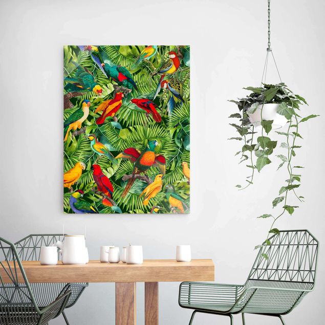 Jungle print Colourful Collage - Parrots In The Jungle