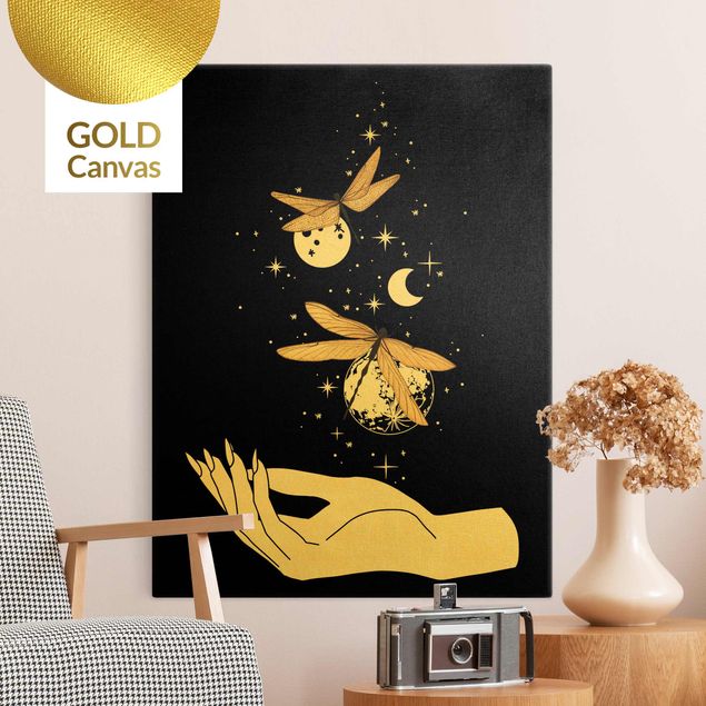 Canvas prints animals Magical Hand - Dragonfies And Planets