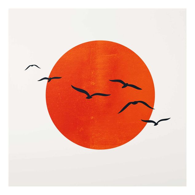 Glass prints pieces Flock Of Birds In Front Of Red Sun I