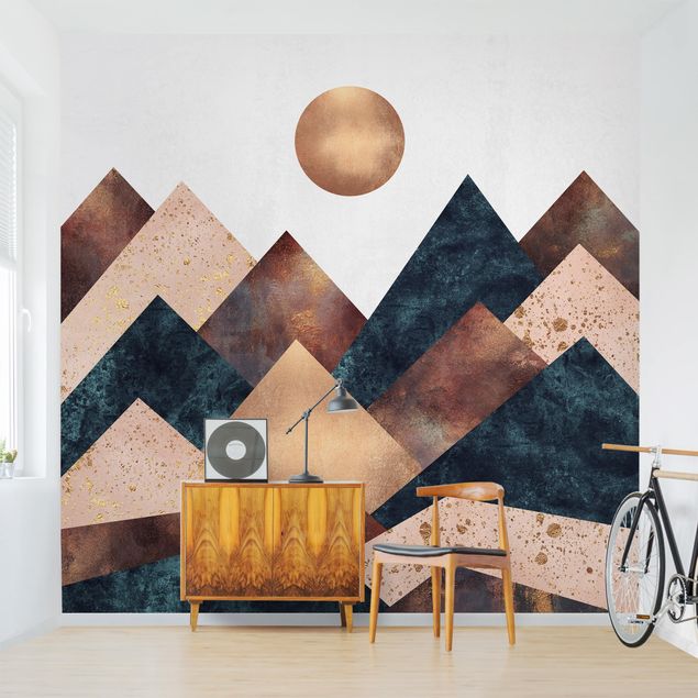 Modern wallpaper designs Geometric Mountains Bronze