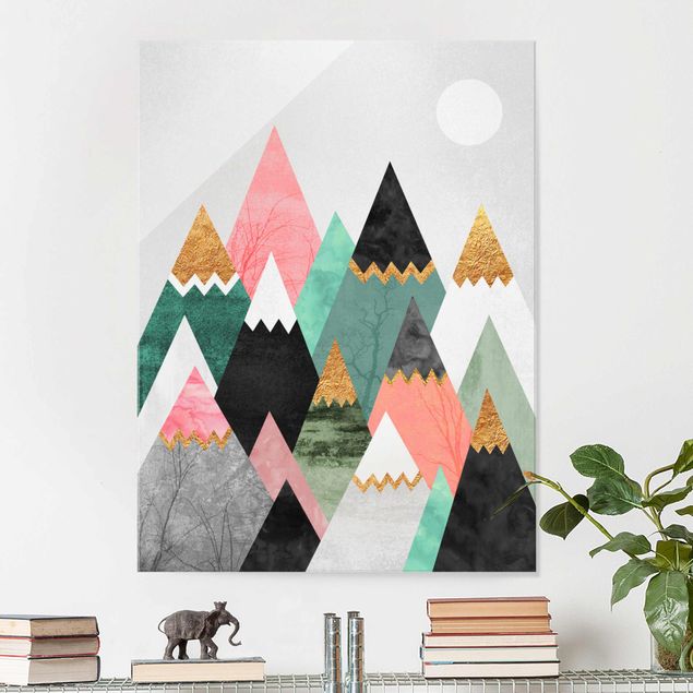 Prints abstract Triangular Mountains With Gold Tips