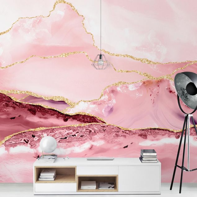 Wallpapers mountain Abstract Mountains Pink With Golden Lines